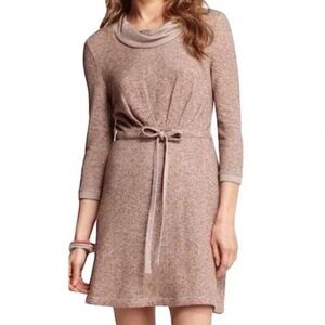 Anthropologie Saturday Sunday Dress Cowl Neck Tie Waist 3/4 Sleeve, Medium